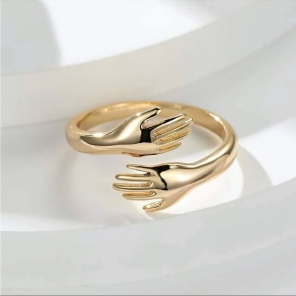 Hugging Hands 14k Gold /925 Ring Adjustable - Picture 3 of 4